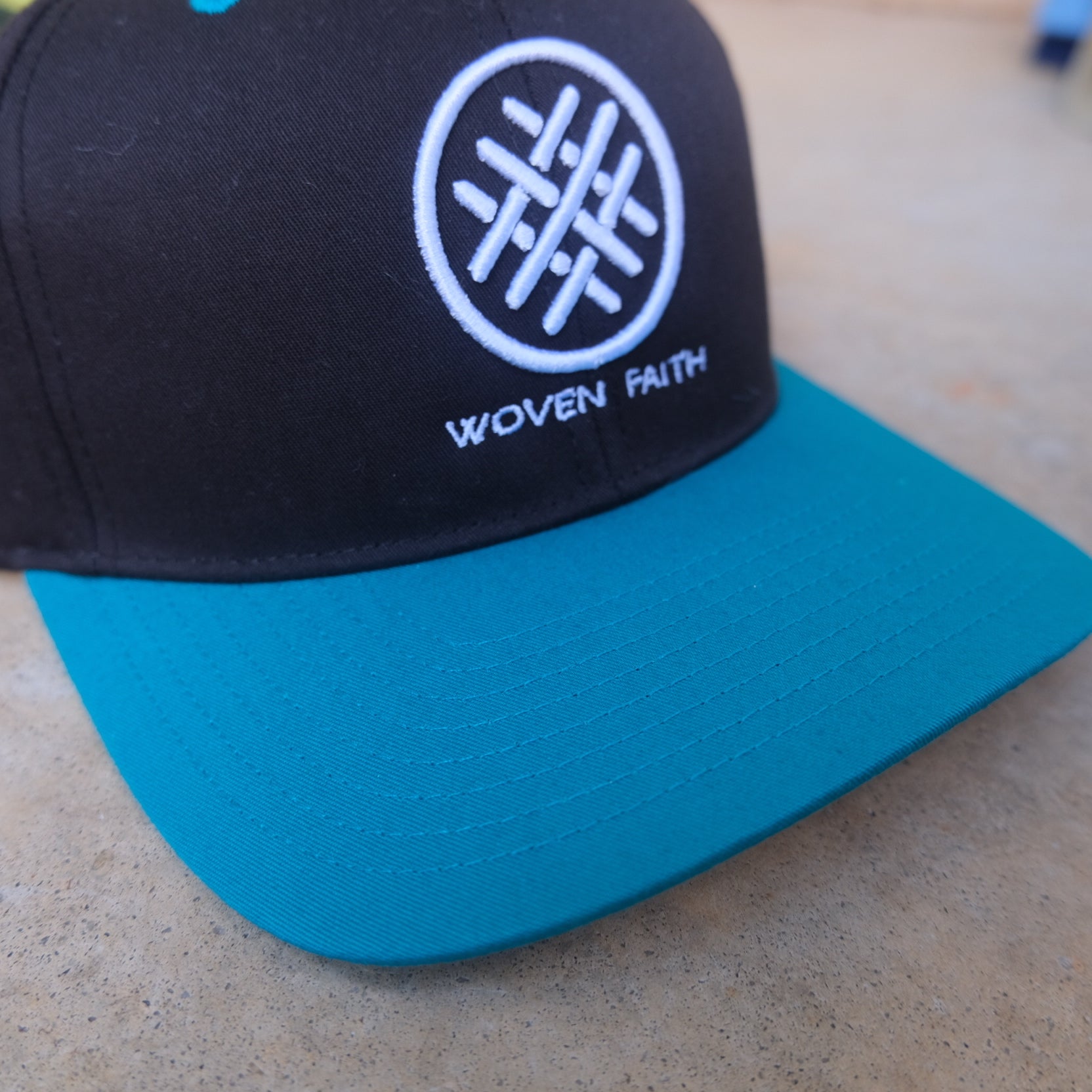 black and teal woven faith christian hats